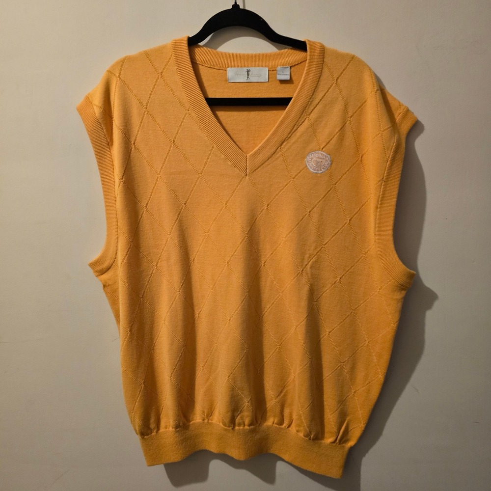 Harry Vardon Sweater Vest Mens Large Yellow Medina Country Club Golf Knit V-Neck